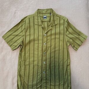 Todd Snyder Olive Green Striped Short-Sleeve Button-Down Shirt